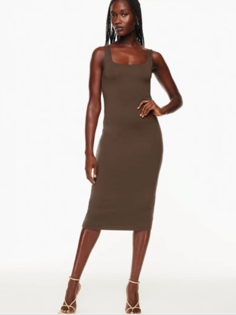 Babaton Contour Squareneck Olive Green Midi Dress Sz M